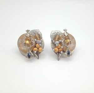 Maximalist Vintage Clip-on Earrings with Beads, Gems Stones, and Floral Motifs
